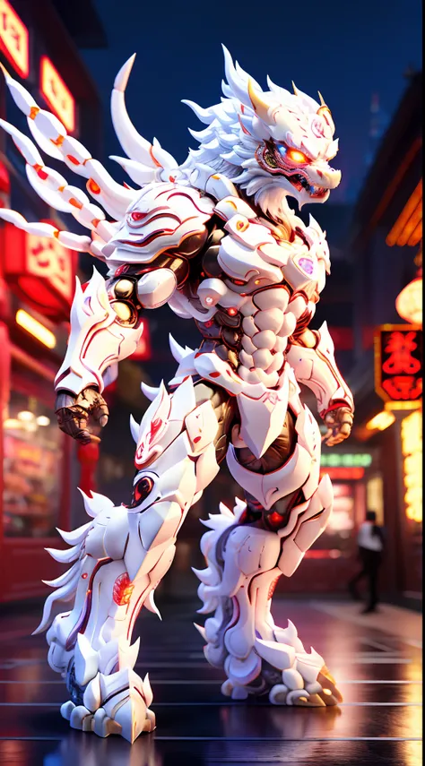 CHINESE WHITE DRAGON, DRAGON HEAD, Heterochromia eye, CRYSTAL ARMOR, TRANSPARANT, MUSCLE BODY.