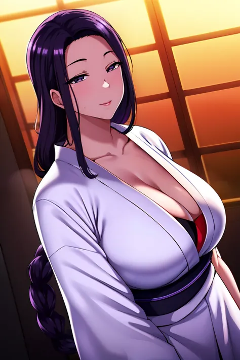 (Night:1.7), Japan, Tokyo, CityView, Before Window,
Standing at attention,
(White_kimono:1.3),cleavage,
black_hair, long_hair, hair_pulled_back,parted_lips,purple_eyes, braid,
1 girl, 24yo,mature female,Beautiful Finger,Beautiful long legs,Beautiful body,B...