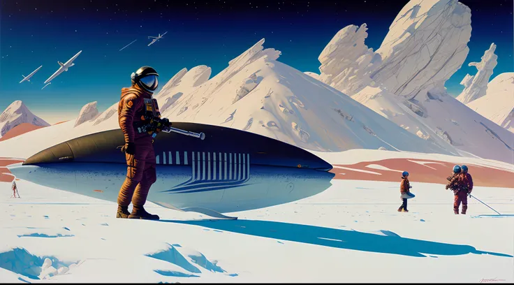 "realistic detailed image of an cosmonaut alone in the tundra next to whale skeleton in the style of Francis Bacon, Surreal, Norman Rockwell and James Jean, Greg Hildebrandt, and Mark Brooks, triadic color scheme, By Greg Rutkowski, in the style of Francis...