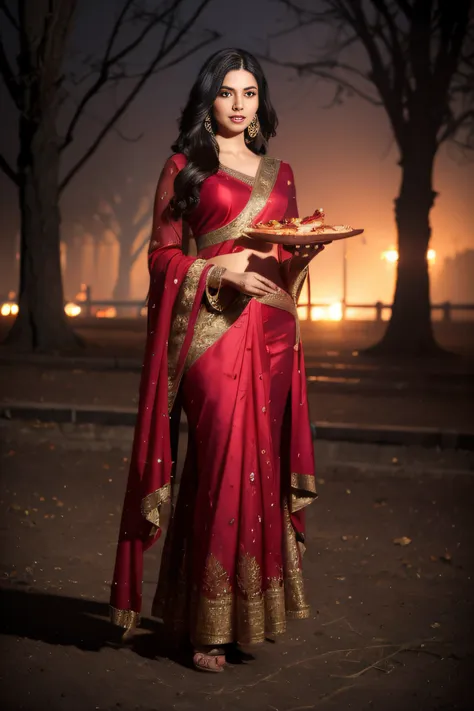 portrait of a confident-looking indian woman, royal princess with long flowing hair, hazel eyes, wearing plan clothes, facing fr...