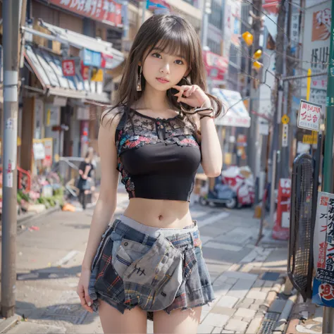 女の子1人、on tokyo street、A city scape、The upper part of the body、a closeup、A smile、、(8K、Raw photography、top-quality、​masterpiece:1.2)、(realisitic、photoRealstic:1.37)、Highly detailed eyelash drawing、(((Top image quality))),Colossal tits、Fine skin, (Beautiful h...