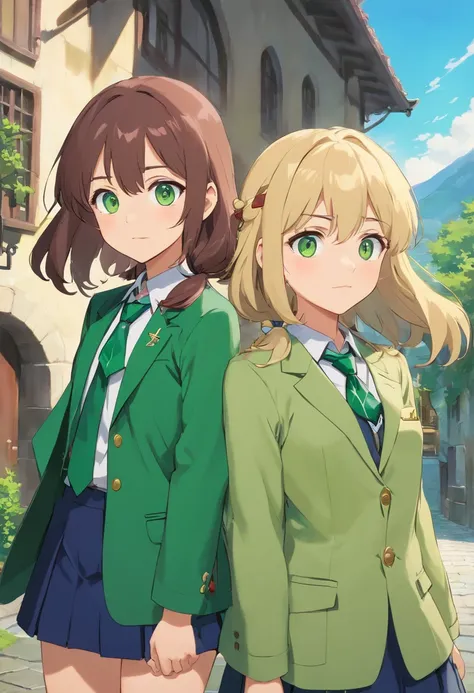 Meisterwerk, best quality, 1girls, nur, Nahida_Genshin, Cross-shaped pupils, Schuluniform, Green tie, Blazer, Faltenrock, green cape, stehend