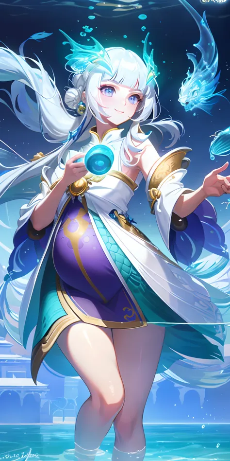 [(Transparent background:1.5)::5],(((Masterpiece))),(((Best quality))),(((Extremely detailed))),illustration, 1girll,Solo,mysterious,vivd colour,Shiny, Underwater transparent sealed blue sky(White hair),(Purple eyes), full bodyesbian,Barefoot,Long hair is ...