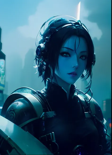 Close-up of a person with a sword in a city, female cyberpunk anime girl, Cyberpunk Anime Girl, very beautiful cyberpunk samurai, anime cyberpunk, Cyberpunk anime girl mecha, cyberpunk beautiful girl, modern cyberpunk anime, beautiful cyberpunk girl face, ...