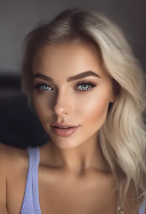 woman with matching tank top and panties, Sexy girl with blue eyes, portrait sophie mudd, portrait corinna kopf, blonde hair and large eyes, Selfie einer jungen Frau, Augen im Schlafzimmer, Violet Myers, ohne Make-up, Natural makeup, Blick direkt in die Ka...