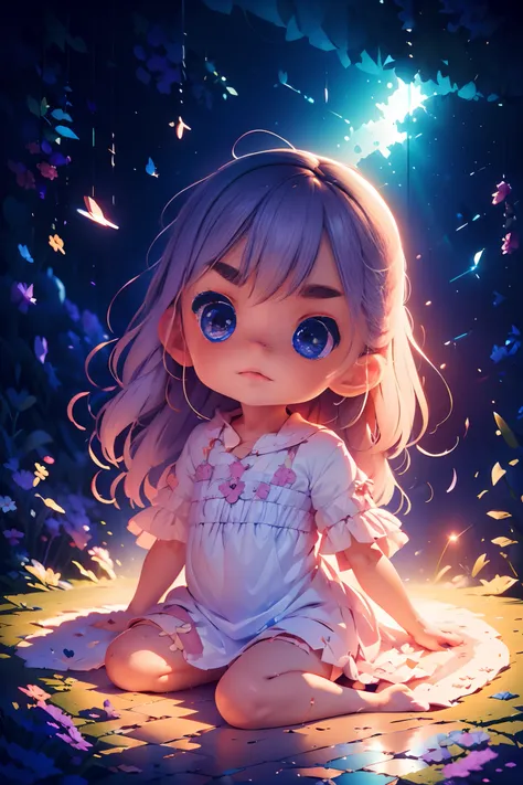 ((Masterpiece,Best quality)),(Negative space:1.4),(1girll, Solo:1.4),Beautiful detailed eyes,Floating pale pink and lavender hair, lavender eyes, At night, Starry sky, Stars shine