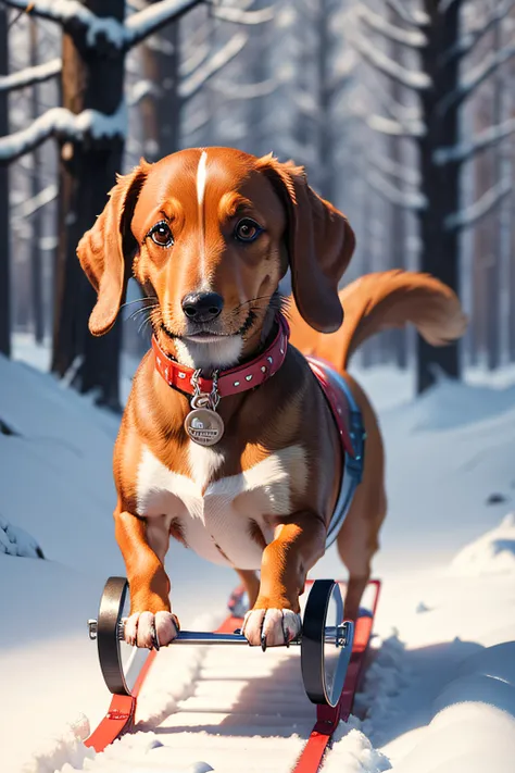 Sausage dog on sled