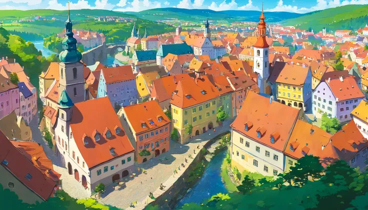 Czech Republic,Beautiful cityscape of Český Krumlov,Faraway view