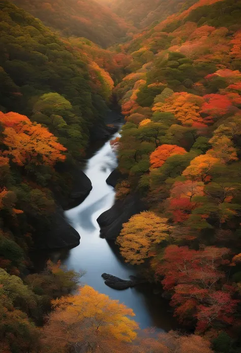 There are many nectar trees planted in the mountains、There are a lot of nectar fruits.。The Arida River flows through it.。Beautiful autumn scenery of Arita in Wakayama Prefecture