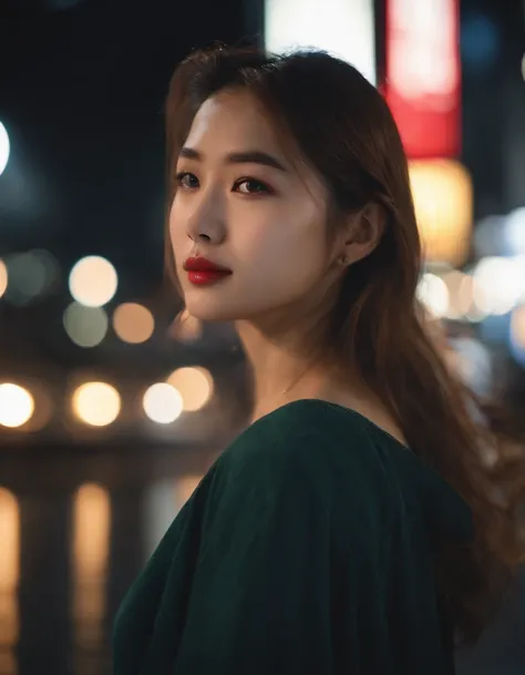 1girl, Tokyo street,night, cityscape,city lights, upper body,close-up, 8k, RAW photo, best quality, masterpiece,realistic, photo-realistic,