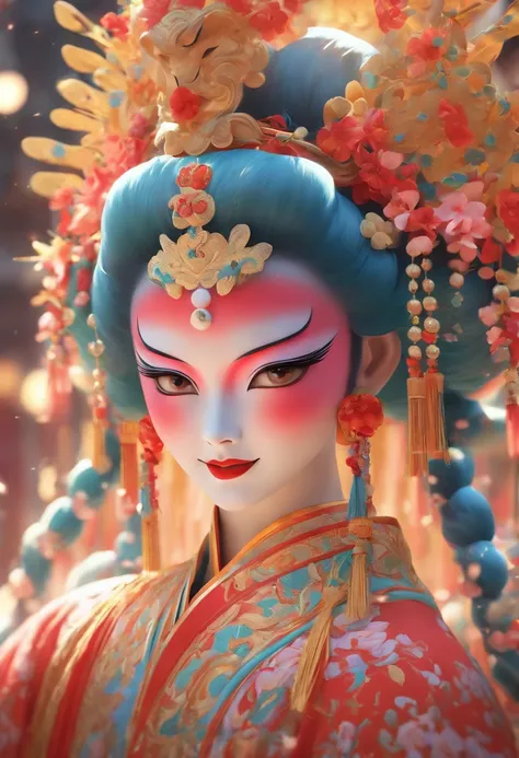 China-style，Chinese drama，Peking Opera costumes，Mu Guiying costume，Drama Facebook，中景 the scene is，Full body like， highly detailed surreal vfx，oc rendered， - AR 16:9 --q 2 --s 1000