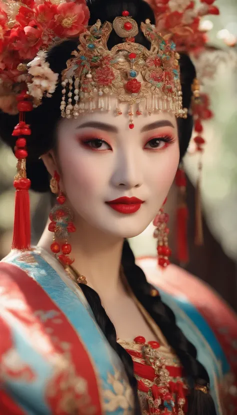 (High-res, 4K, Masterpiece:1.2),Ultra-detailed,(Realistic,photo-realistic:1.37),Traditional Chinese opera,(beijing opera),Lady,Exquisite makeup,vibrant clothing,captivating expression,Colorful headdress,Detailed Embroidery,beautiful eyes and lips,Exquisite...