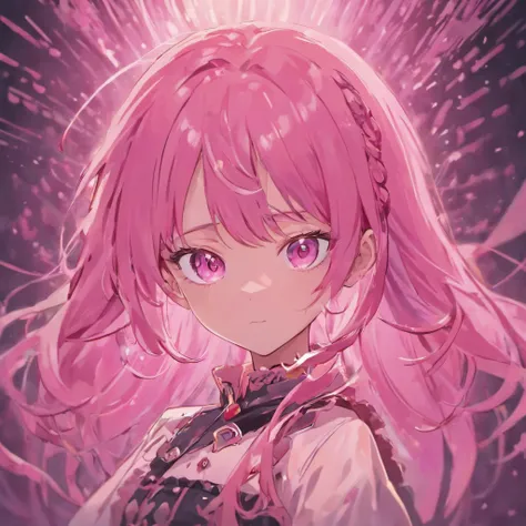 pink hair, black inner hair, twin tale, one girl, pink eyes