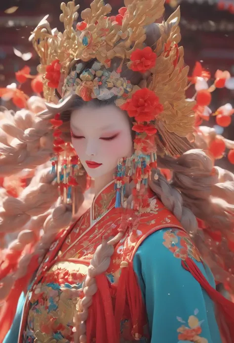 China-style，Chinese drama，Peking Opera costumes，Mu Guiying costume，Drama Facebook，中景 the scene is，super-fine，ultra - detailed，high qulity，8k ，Sharply focus the eyes，highly detailed surreal vfx，oc rendered， - AR 16:9 --q 2 --s 1000