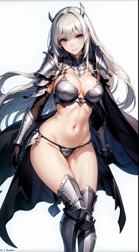 ((slanted eyes)),(milf),(((mature female,adult female))),masterpiece, Top Quality, ultra-definition, max resolution, A highly detailed, clean skin, extremely sexy,large breasts,blush,high legs,white panties,thong,armor girl, bikini armor female knight, Bi...