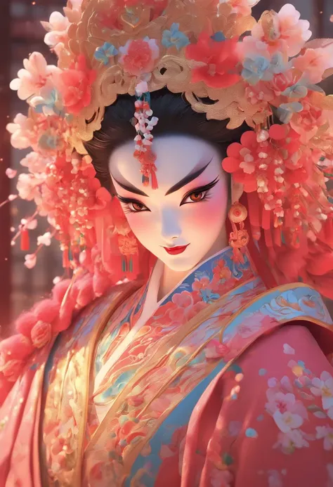 China-style，Chinese drama，Peking Opera costumes，Mu Guiying costume，Drama Facebook，中景 the scene is，super-fine，ultra - detailed，high qulity，8K ，Sharply focus the eyes，highly detailed surreal vfx，oc rendered， - AR 16:9 --q 2 --s 1000