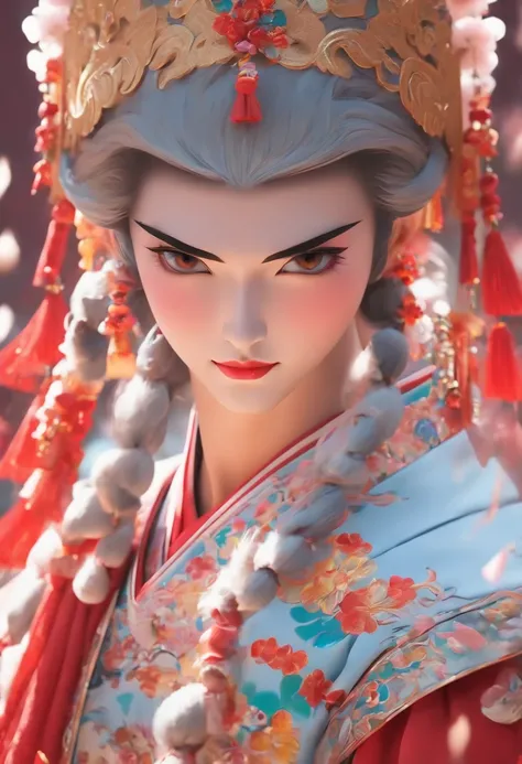 China-style，Chinese drama，Peking Opera costumes，Mu Guiying costume，Drama Facebook，中景 the scene is，super-fine，ultra - detailed，high qulity，8K ，Sharply focus the eyes，highly detailed surreal vfx，oc rendered， - AR 16:9 --q 2 --s 1000