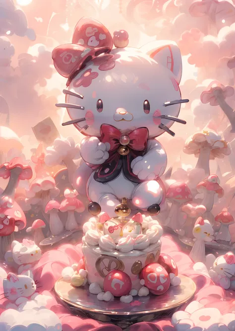 there is a cake with a hello kitty topper on it, anime visual of a cute cat, hello kitty, ❤🔥🍄🌪, kawaii aesthetic, beautiful kawaii lighting, by Eizan Kikukawa, anime aesthetic, 🌺 cgsociety, kawaii hq render, adorable digital painting, ✨🕌🌙, 8k high quality ...