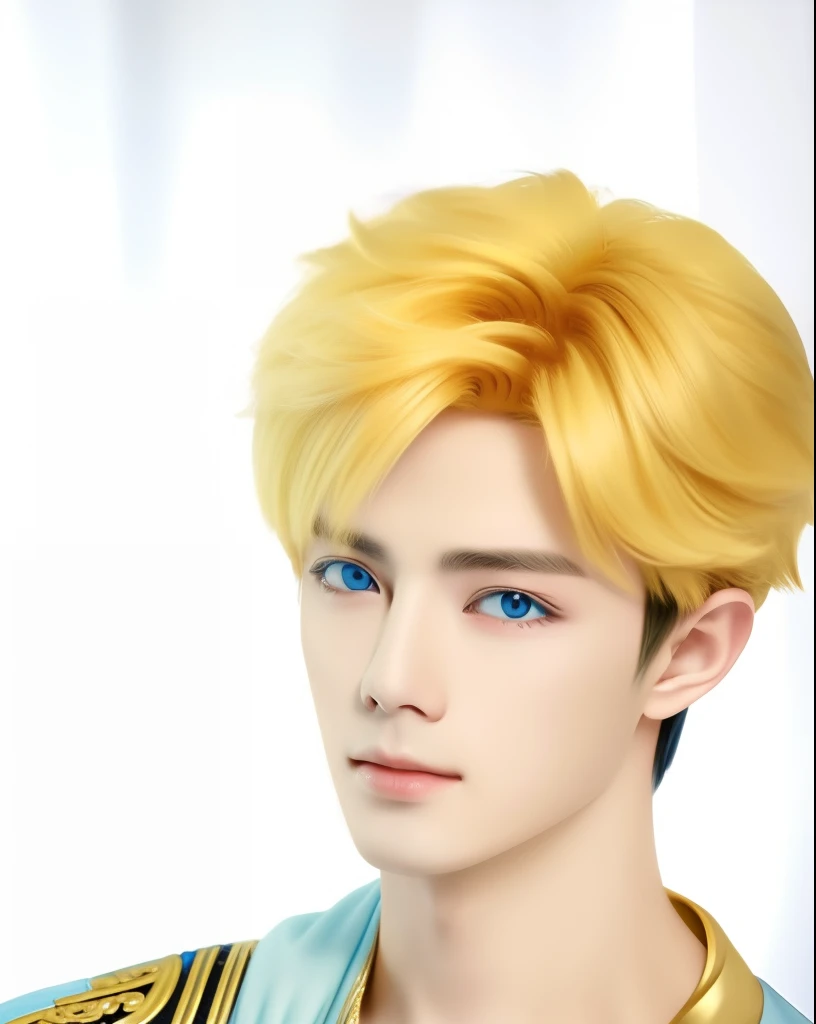 1boy, Claude de alger obelia, manhwa, yellow hair, jewel blue eyes, realistic, ultra detail, 70mm lens, handsome