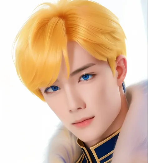 1boy, Claude de alger obelia, manhwa, yellow hair, jewel blue eyes, realistic, ultra detail, 70mm lens, handsome