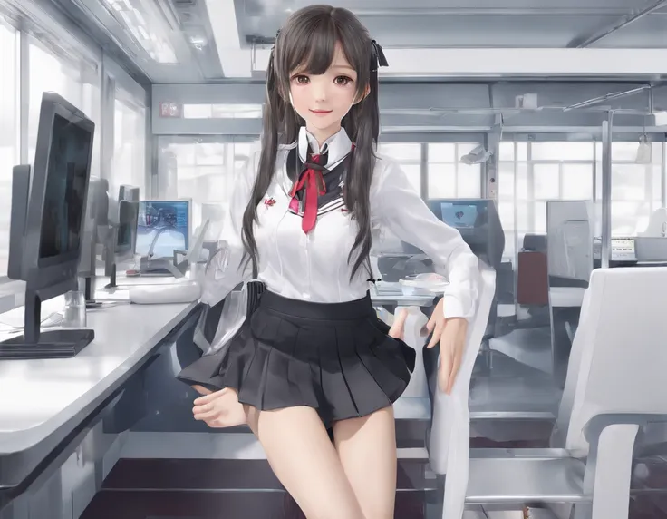 (NSFW)、((((One Cute Girl:1.5)))), ((((Solo)))), 
16-year-old schoolgirl,japanes、 full length, Sailor Suit, medium breasts, Cute smiling face, semi long hair, A dark-haired, Black colored eyes, Side view, School, crass room, sit a chair, (((((Self skirt lif...