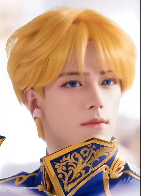 1boy, Claude de alger obelia, manhwa, yellow hair, jewel blue eyes, realistic, ultra detail, 70mm lens, handsome