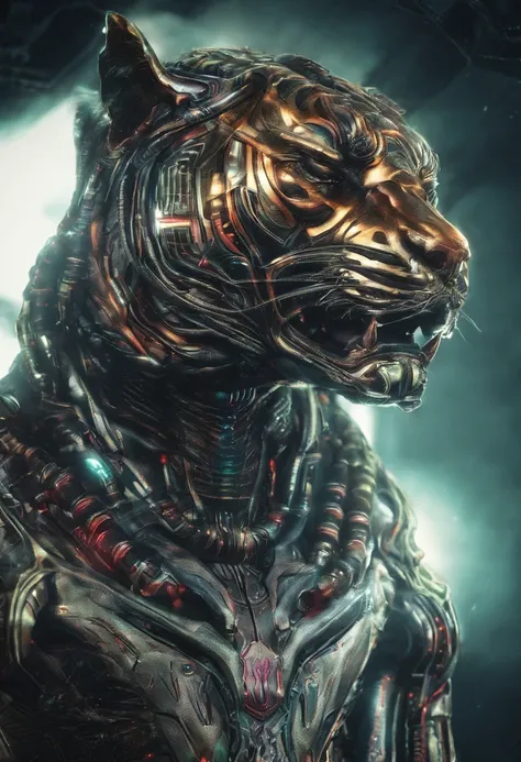 Alien possessed tiger，Full-body photos，high - tech，Laser laser，Delicate picture