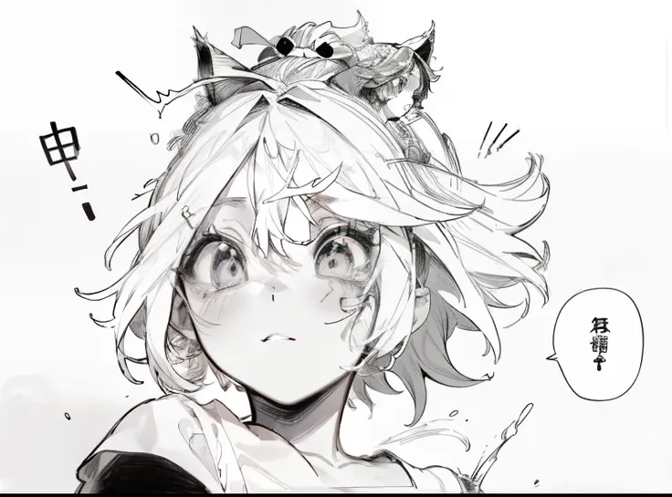 a drawing of a girl with a cat on her head, detailed manga style, in manga style, black and white manga panel, kentaro miura man...