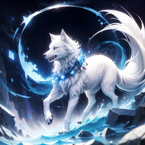 Wolf, Animal, Warping, Stars floating near it, White Fur, Greek