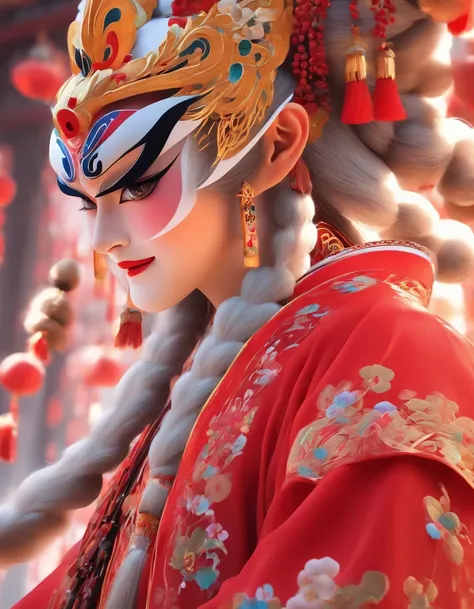 China-style，Chinese drama，Peking Opera costumes，Zhang Fei costume，Drama Facebook，中景 the scene is，super-fine，ultra - detailed，high qulity，8K ，Sharply focus the eyes，highly detailed surreal vfx，oc rendered， --q 2 --s 1000