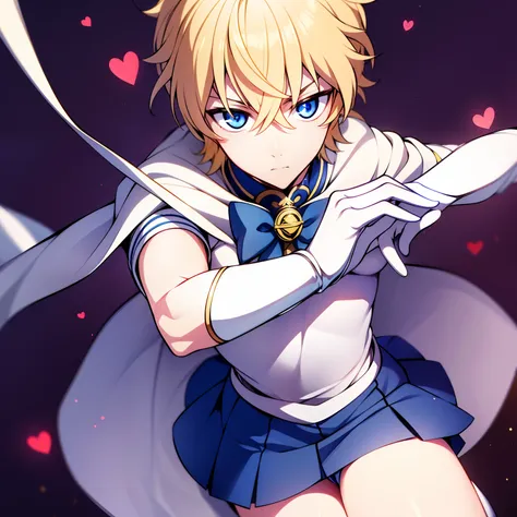 (masterpiece), best quality, expressive eyes, a perfect face, 1boy, solo, blond hair, blue eyes, seifuku, sailor moon form, blue...