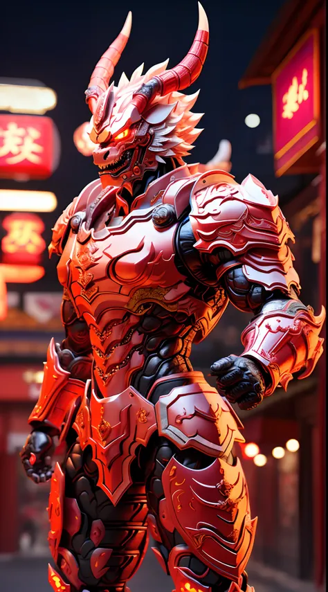 CHINESE DRAGON, DRAGON HEAD, HEAVY CRYSTAL ARMOR, TRANSPARANT, MUSCLE BODY.