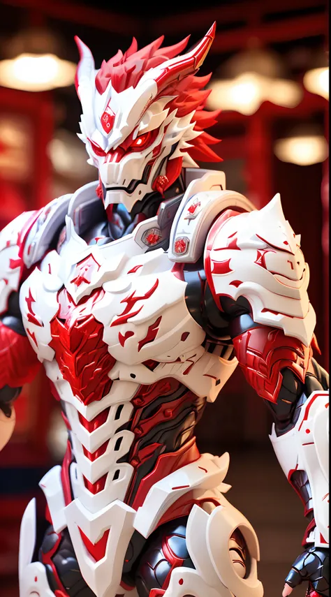 CHINESE DRAGON, (Red, white:1.5), DRAGON HEAD, HEAVY CRYSTAL ARMOR, TRANSPARANT, MUSCLE BODY.