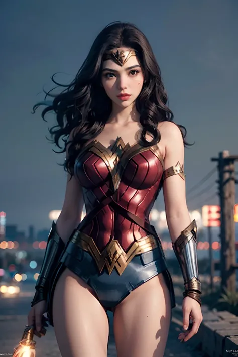 wearing wonder_woman_cosplay_outfit, in front of a sky, 
good hand,4k, high-res, masterpiece, best quality, head:1.3,((Hasselblad photography)), finely detailed skin, sharp focus, (cinematic lighting), night, soft lighting, dynamic angle, [:(detailed face:...