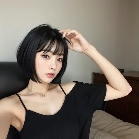 a girl 30 years old, short black hair,