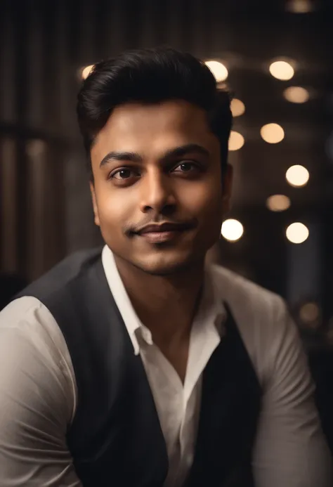 hyper realistic image of 20 years old Indian male looking like Elon Musk, portrait style, clear face, happy eyes, stock market charts on the background