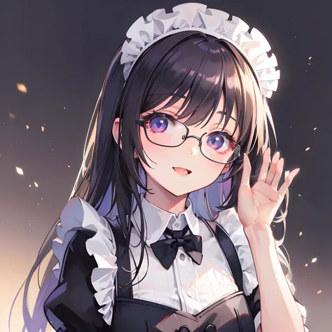 (ultra-quality,hight resolution),Portrait,Face,maid,Glasses,Open mouth,Tongue out,Shy smile,Soft lighting