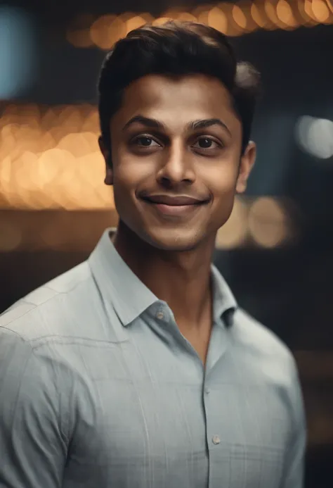 Hyper-realistic image of a 20-year-old Indian man, similar to Elon Musk, PORTRAIT STYLE, clear face, Happy Eyes, In the background, stock market stock charts are clearly visible