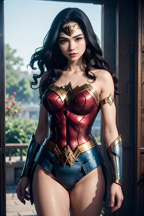 Wonder woman, to jump, Wonder before the sky_Woman_Cosplay_put on clothes、
Good Hand、4K、hight resolution、​masterpiece、top-quality、headw:1.3、((Hasselblad photo))、Fine skin、foco nítido、(Cinematographic lighting)、natta、Soft lighting、dynamic ungle、[:(详细的脸:1.2)...