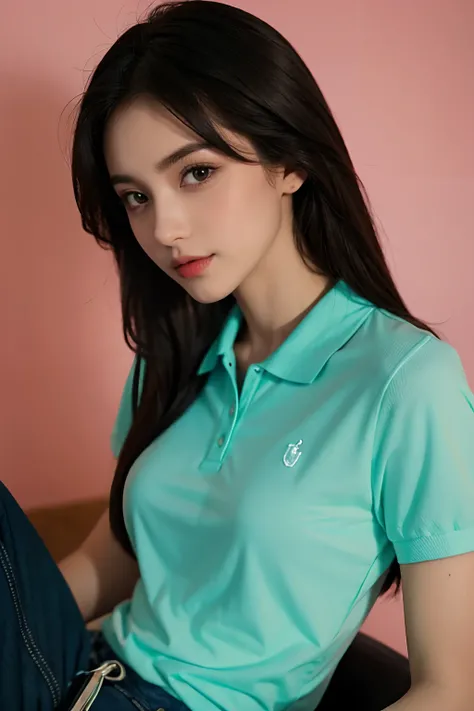 a beauty girl,polo shirts,straight look at viewer