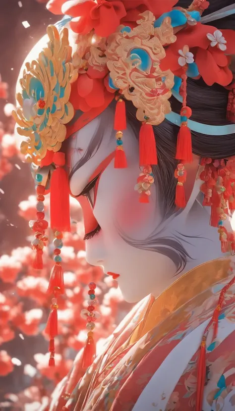 China-style，Chinese drama，Peking Opera costumes，Bai Suzhen costume，Drama Facebook，White predominantly，中景 the scene is，super-fine，ultra - detailed，high qulity，8K ，Sharply focus the eyes，highly detailed surreal vfx，oc rendered， - AR 16:9 --q 2 --s 1000