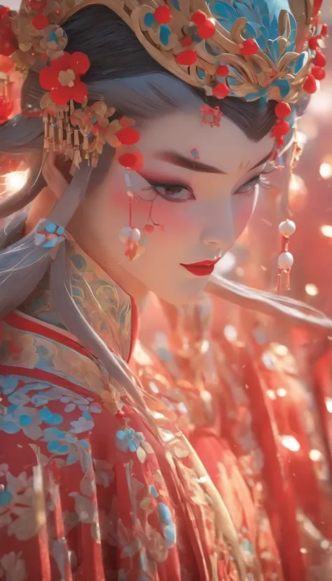 China-style，Chinese drama，Peking Opera costumes，Bai Suzhen costume，Drama Facebook，White predominantly，中景 the scene is，super-fine，ultra - detailed，high qulity，8K ，Sharply focus the eyes，highly detailed surreal vfx，oc rendered， - AR 16:9 --q 2 --s 1000