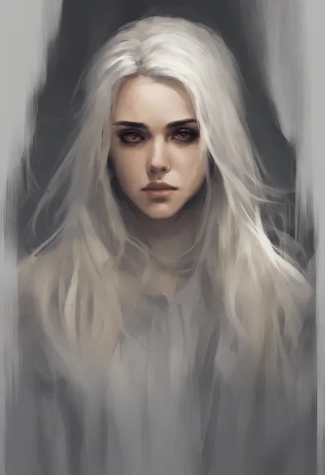 adult, tired depressed woman, dark brown eyes, ash blonde, tired blank stare, blonde hair, grey hair, silver hair, curtained hair, medium hair, rolling eyes, empty eyes, Gothic art