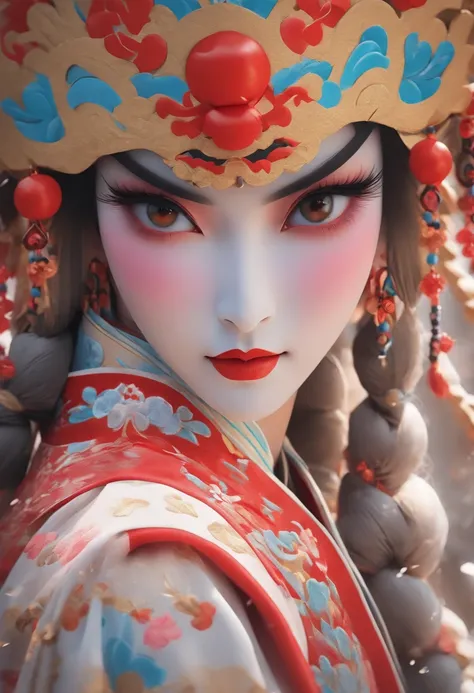 China-style，Chinese drama，Peking Opera costumes，Bai Suzhen costume，Drama Facebook，white colors，中景 the scene is，super-fine，ultra - detailed，high qulity，8K ，Sharply focus the eyes，highly detailed surreal vfx，oc rendered， - AR 16:9 --q 2 --s 1000