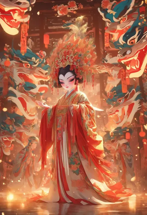 China-style，Chinese drama，Peking Opera costumes，Bai Suzhen costume，Drama Facebook，white colors，中景 the scene is，super-fine，ultra - detailed，high qulity，8K ，Sharply focus the eyes，highly detailed surreal vfx，oc rendered， - AR 16:9 --q 2 --s 1000