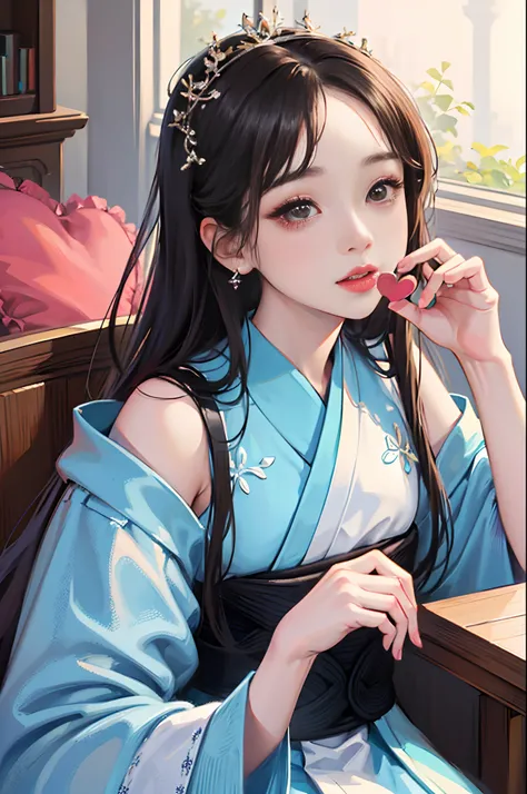 Close-up of a girl , Palace , beautiful portrait image, valentine, Realistic. Cheng Yi, Kawaii realistic portrait, inspired by Jin Nong, high quality portrait, popular korean makeup,