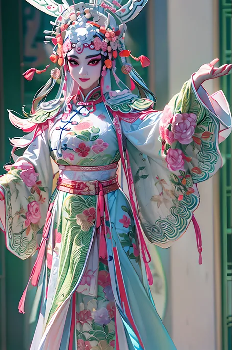 China-style，Chinese drama，Peking Opera costumes，Bai Suzhen costume，Drama Facebook，white colors，中景 the scene is，super-fine，ultra - detailed，high qulity，8K ，Sharply focus the eyes，highly detailed surreal vfx，oc rendered， - AR 16:9 --q 2 --s 1000