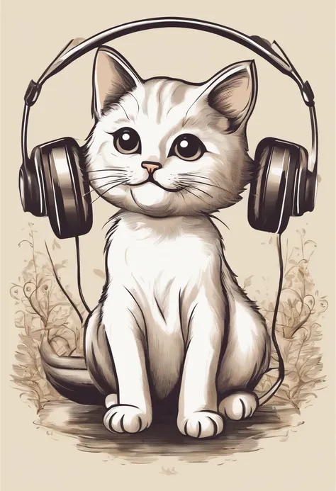 fun canvas printing process design vector image of a cute cat, cat listening to music, cat running and exercising on the natural sea,