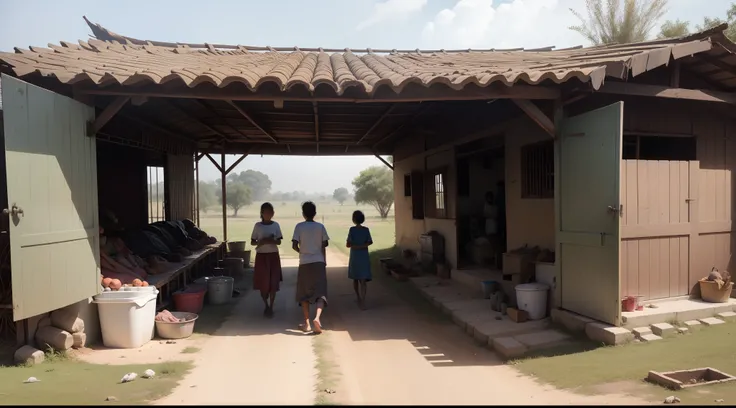 They visited a farm belonging to a very poor family and spent several days there.