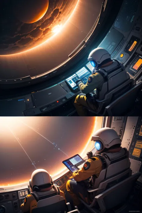 Viagem Espacial Perigosa: Comece com uma imagem de uma nave espacial futurista se preparando para decolar. As the narrative progresses, show scenes of the spacecraft approaching the sun and the crew preparing for the extreme conditions.